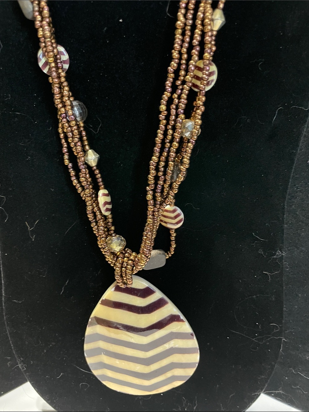 Erica Lyons Beaded Multi-Strand Necklace with Chevron Teardrop Pendant    M’s